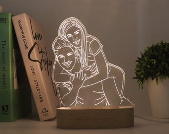 Lámpara fotográfica 3D personalizada, luz nocturna fotográfica personalizada, lámpara fotográfica de arte lineal, retrato grabado, regalo de aniversario, regalo de boda, regalos del Día de la Madre