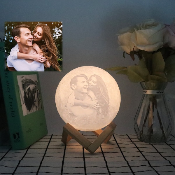 Personalization Lunar Moon Lamp Night Light 3D Print Moonlight, Personalized 3d Photo Night Light, LED Dimmable Touch and USB Rechargeable