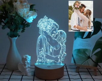 Benutzerdefinierte 3D-Fotolampe, LED 7-Farben-Licht, Fotogravur, personalisierte Fotolampe, Hochzeitsgeschenk, Jubiläumsgeschenk, BFF-Geschenk, Geschenk für Sie