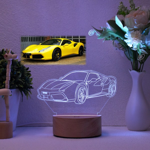 Custom 3D Car Sketch Night Light 7 Colors, Car Mockup Led Lamp, Car 3D Photo Lamp,LED 7 Color Light,Car Guy Gift,Gift for him,Boyfriend Gift