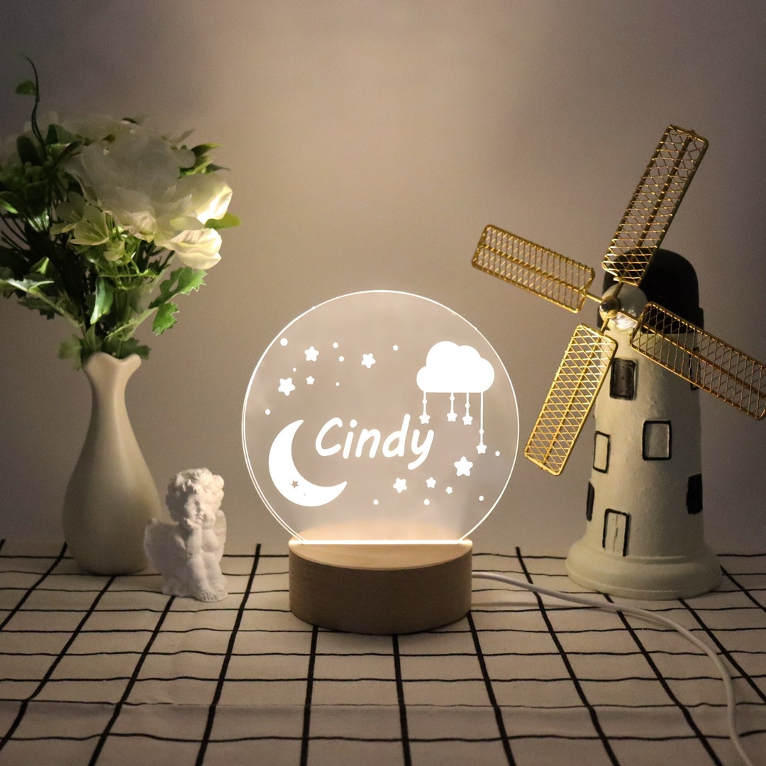 Moon and Stars Night Light, Personalized Night Light, Custom Engraved ...
