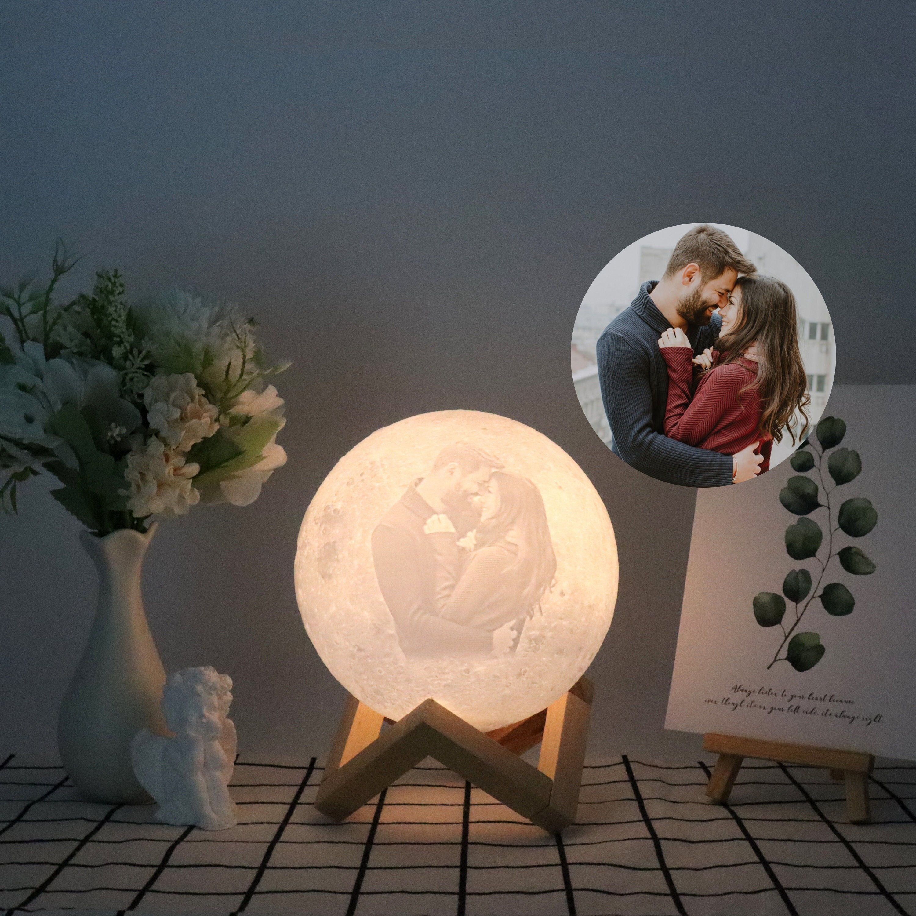 Personalized 3d Photo printed Lunar night Moon Lamp, Custom Photo Lunar Moon Lamp Night Light, Bedside lamp, Couples Gifts,Christmas Gift