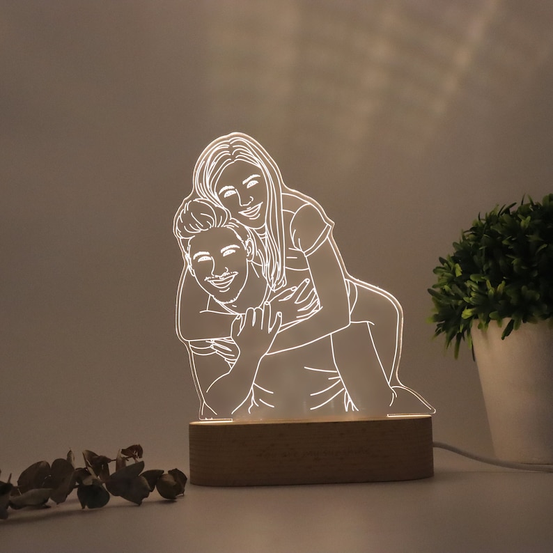 Personalized 3D Photo Lamp, Custom Photo Night Light, Line Art Photo Lamp,Engraved Portrait,Anniversary Gift,Wedding Gift,Mother's Day gifts image 3