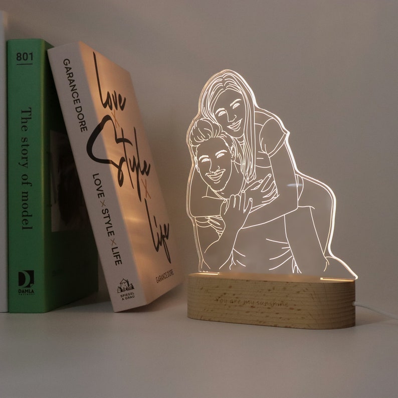 Personalized 3D Photo Lamp, Custom Photo Night Light, Line Art Photo Lamp,Engraved Portrait,Anniversary Gift,Wedding Gift,Mother's Day gifts image 2