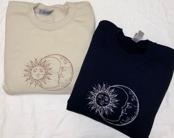 Sun and Moon Embroidered Unisex Crewneck Sweatshirt