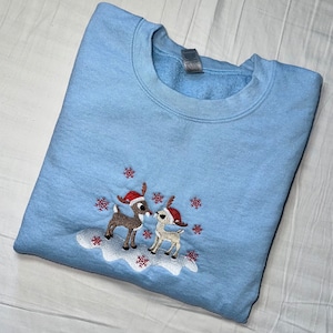 Christmas Reindeer Embroidered Crewneck Sweatshirt - cute Christmas sweatshirt