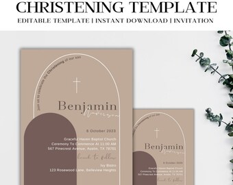 Plantilla de invitación de bautismo electrónico, teléfono inteligente de bautismo digital marrón, DESCARGA INSTANTE, Editable
