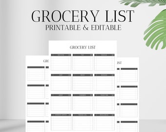 Grocery List PRINTABLE EDITABLE - Etsy UK