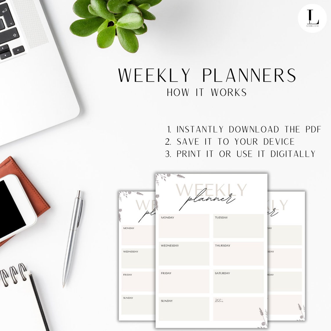 Printable Minimalist Weekly Planner Template Digital Download - Etsy