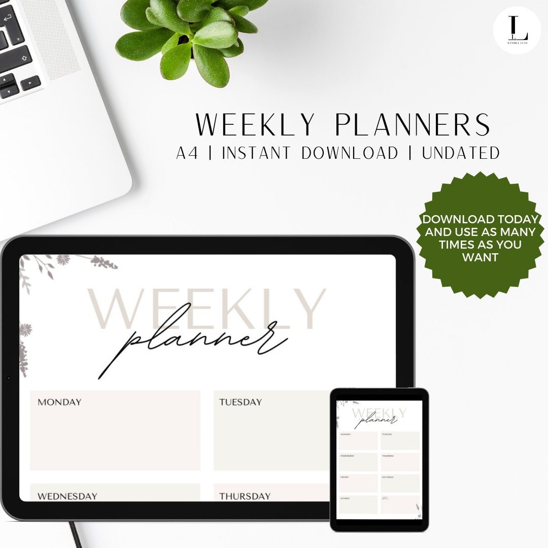 Printable Minimalist Weekly Planner Template Digital Download - Etsy