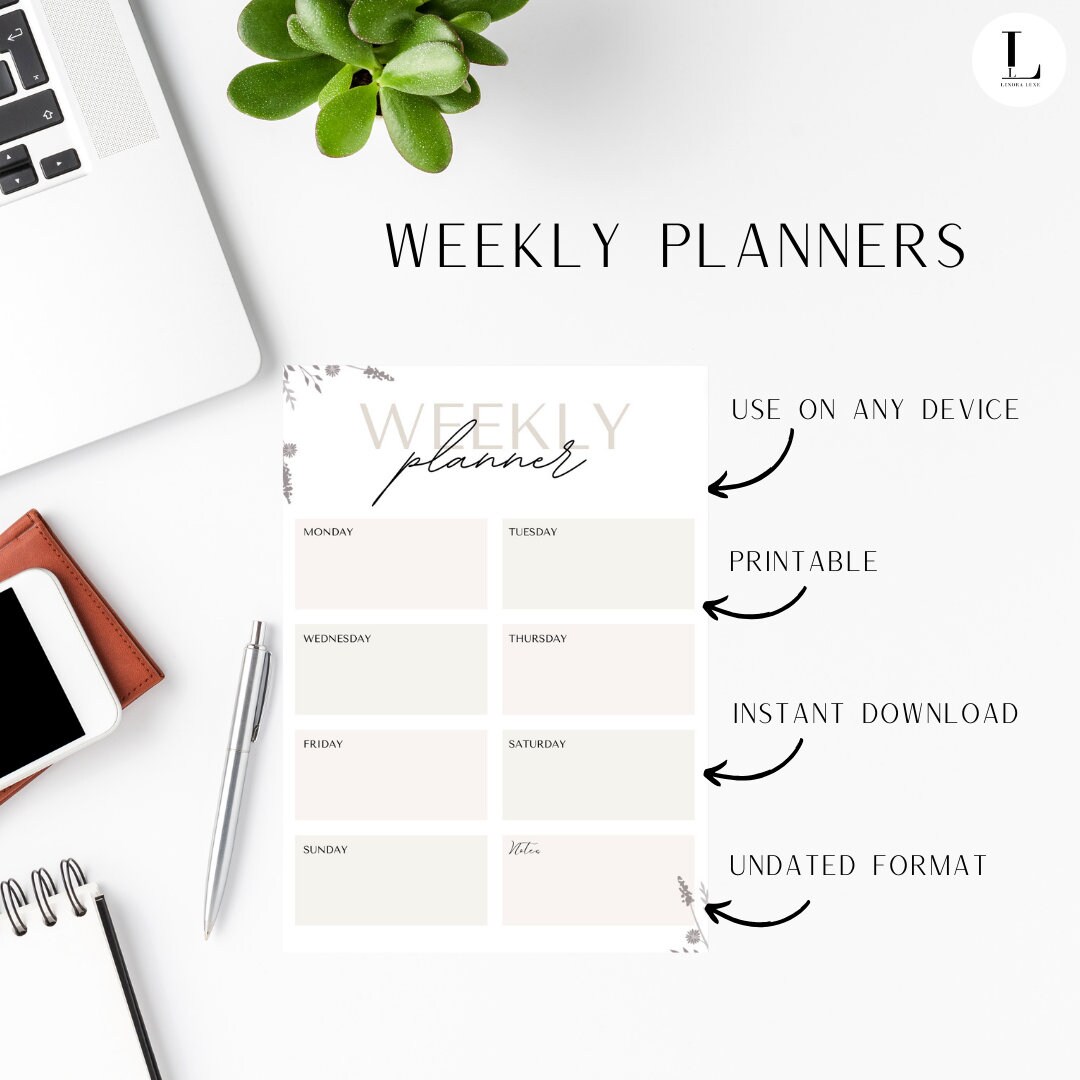Printable Minimalist Weekly Planner Template Digital Download - Etsy