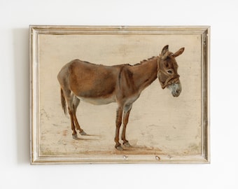 Vintage Donkey Oil Painting | PRINTABLE Farmhouse Wall Art | Farm Animal Art Print | Rustic Decor DIGITAL DOWNLOAD | Cute Donkey Art