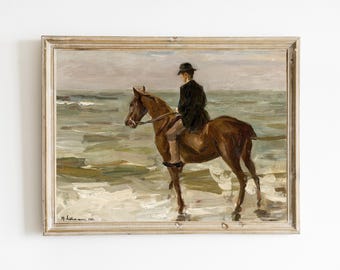 Vintage Pferd und Reiter Gemälde | Vintage Reiter Druck | Antike Reitermalerei |   Rustikales Bauernhaus Dekor | DRUCKBARE PFERDE KUNST