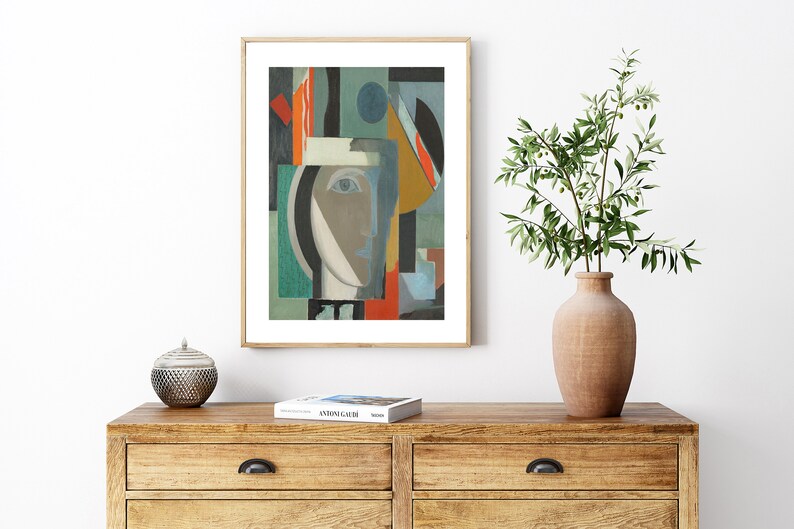 Modern abstrakt porträttmålning | Samtida figurativt konsttryck | Vintage urban abstrakt målning | DIGITAL NEDLADDNING | Modern väggkonst bild 3