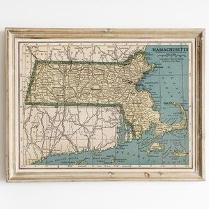 carte vintage de l'état du Massachusetts | Carte antique du Massachusetts | Cartes postales vintage | CARTE IMPRIMABLE DU MASSACHUSETTS | Cadeau pour les habitants du Massachusetts