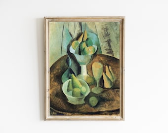 Picasso Still Life Painting | Modern Abstract Still Life Painting with Fruit | Modern Kitchen Wall Art | Fruit Print | DIGITAL DOWNLOAD ART