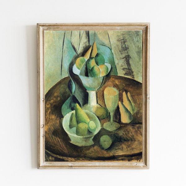 Picasso stilleven schilderij | Modern abstract stilleven schilderij met fruit | Moderne keuken kunst aan de muur | Fruitafdruk | DIGITALE DOWNLOADKUNST