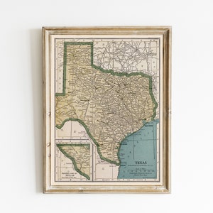 Mapa vintage del estado de Texas / Mapa rústico de la pared de Texas / Decoración del mapa de Texas / Impresión de mapa antiguo de Texas / MAPA DE TEXAS IMPRIMIBLE / Gran regalo para los tejanos