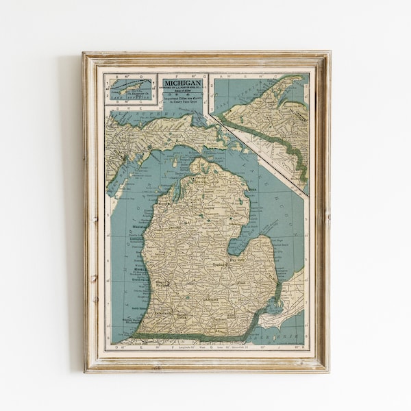 Vintage Michigan State Map | Antique Michigan Map | Michigan Map Decor | PRINTABLE MICHIGAN MAP | Cool Michigan Map | Gift for Michiganders