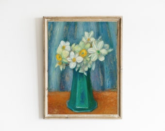 Tableau fleurs nature morte imprimable | Peinture de fleurs colorées amusantes | Fleurs dans un vase | Art floral moderne | Art de la cuisine | IMPRESSION NUMÉRIQUE