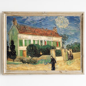 White House at Night by Vincent Van Gogh | Vintage Van Gogh Landscape Painting | Van Gogh Landscape with House | VAN GOGH PRINTABLE | Modern
