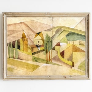 Abstract Watercolor Landscape Painting | Vintage Countryside Painting | Cubist Landscape Art Print | INSTANT DIGITAL DOWNLOAD | Modern Art