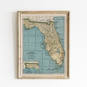 carte vintage de l'état de Floride | Décoration d'intérieur de carte de la Floride | carte antique de la Floride | CARTE IMPRIMABLE DE LA FLORIDE | Excellente idée cadeau pour les Floridiens
