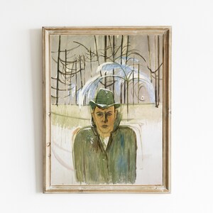 INSTANT DIGITAL DOWNLOAD | Vintage Abstract Painting | Moody Abstract Winter Art | Man with Hat | Contemporary Wall Art | Printable Art