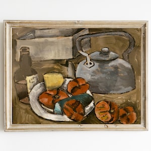 Peinture à l&#39;huile nature morte antique | Vintage peinture abstraite de fruits nature morte | Art moderne pour la cuisine | Nature morte à imprimer | ART NUMÉRIQUE