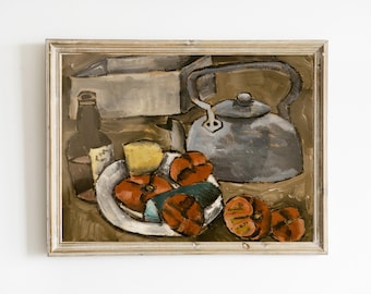 Pintura al óleo de bodegones antiguos / Pintura de frutas de bodegones abstractos vintage / Arte moderno para cocina / Bodegones IMPRIMIBLES / ARTE DIGITAL
