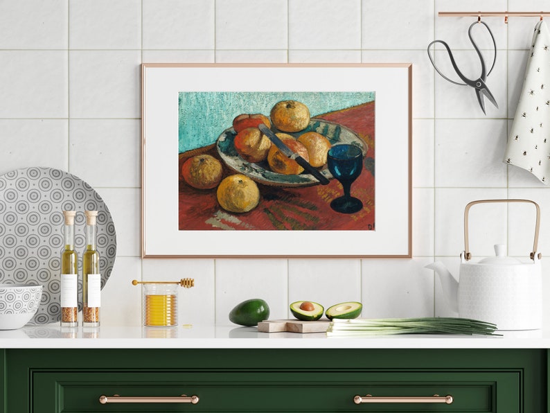 Antik stilleben oljemålning | Vintage fruktskålsmålning | Väggdekoration i lantligt kök | Utskrivbar stugväggkonst | Digital nedladdning bild 5