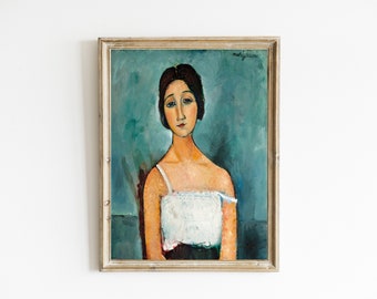 Christina Painting by Amedeo Modigliani | Vintage Modigliani Portrait Painting | PRINTABLE MODIGLIANI ART | Modern Figurative Art Print