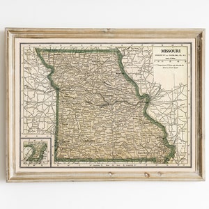 Carte vintage imprimable de l'état du Missouri | carte antique du Missouri | Décoration de carte du Missouri | Carte NUMÉRIQUE du Missouri | Cadeau idéal pour les habitants du Missouri
