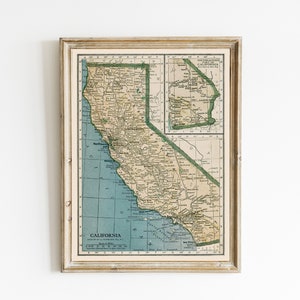 Mappa vintage dello stato della California / MAPPA DELLA CALIFORNIA STAMPABILE / Mappa rustica della California / Mappa antica della California / Ottimo regalo per i californiani