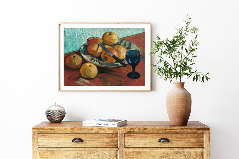 Antik stilleben oljemålning | Vintage fruktskålsmålning | Väggdekoration i lantligt kök | Utskrivbar stugväggkonst | Digital nedladdning bild 2