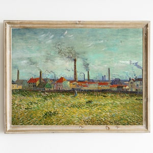 Antique Cityscape Oil Painting | Impressionism Landscape Painting | PRINTABLE Wall Art | Vintage Industrial Landscape Painting | Cottage Art