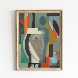 Modern abstrakt porträttmålning | Samtida figurativt konsttryck | Vintage urban abstrakt målning | DIGITAL NEDLADDNING | Modern väggkonst bild 1