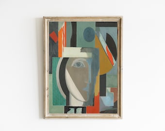 Modernes Abstraktes Portrait | Zeitgenössische figurative Kunstdruck | Abstraktes 70er Jahre Urban Gemälde | DIGITALER DOWNLOAD | Moderne Wandkunst