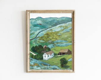Vintage Watercolor Landscape Painting | Colorful Landscape Print | PRINTABLE LANDSCAPE | Fun Landscape Illustration | Modern Outdoorsy Art