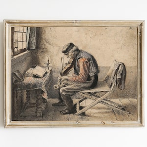 Vintage Sketch of Man Playing Violin | Vintage Painting of Violin Player | INSTANT VIOLIN PRINT | Music Art Print | Gift for Violin Lover