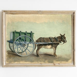 Antike Esel Gemälde | Esel Illustration | Print von Esel Ziehwagen | Rustikales Bauernhaus Dekor | DRUCKBARE ESEL KUNST | Maultier
