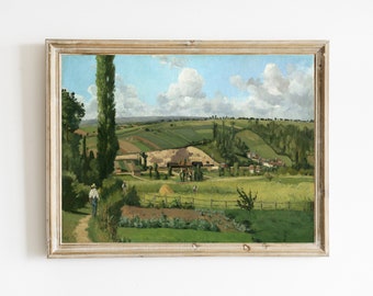 Vintage Landscape Oil Painting | Country Landscape Print | Country Field PRINTABLE | Farmhouse Wall Art | Rustic Cottage Decor | DIGITAL ART