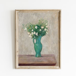 Fiori in vaso Pittura di natura morta / Stampa artistica di natura morta floreale vintage / Arte della parete della cucina di campagna / Decorazione digitale del cottage / ARTE STAMPABILE