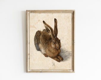 Young Hare Painting by Albrecht Durer | Vintage Durer Rabbit Painting | Rustic Animal Art | PRINTABLE Cottage Wall Art | Farmhouse Decor