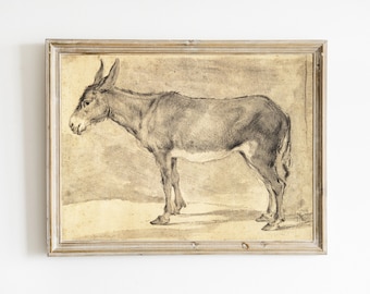 Antique Donkey Illustration | Vintage Donkey Sketch | Rustic Donkey Drawing | PRINTABLE DONKEY ART | Rustic Farmhouse Wall Art | Mule Print
