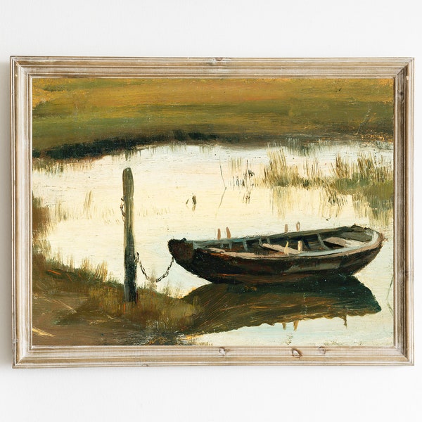 Vintage Rowboat Painting | Rustic Fishing Boat Print | Old Wooden Rowboat Painting | Lake House Decor | Rustic Cabin Decor | PRINTABLE ART