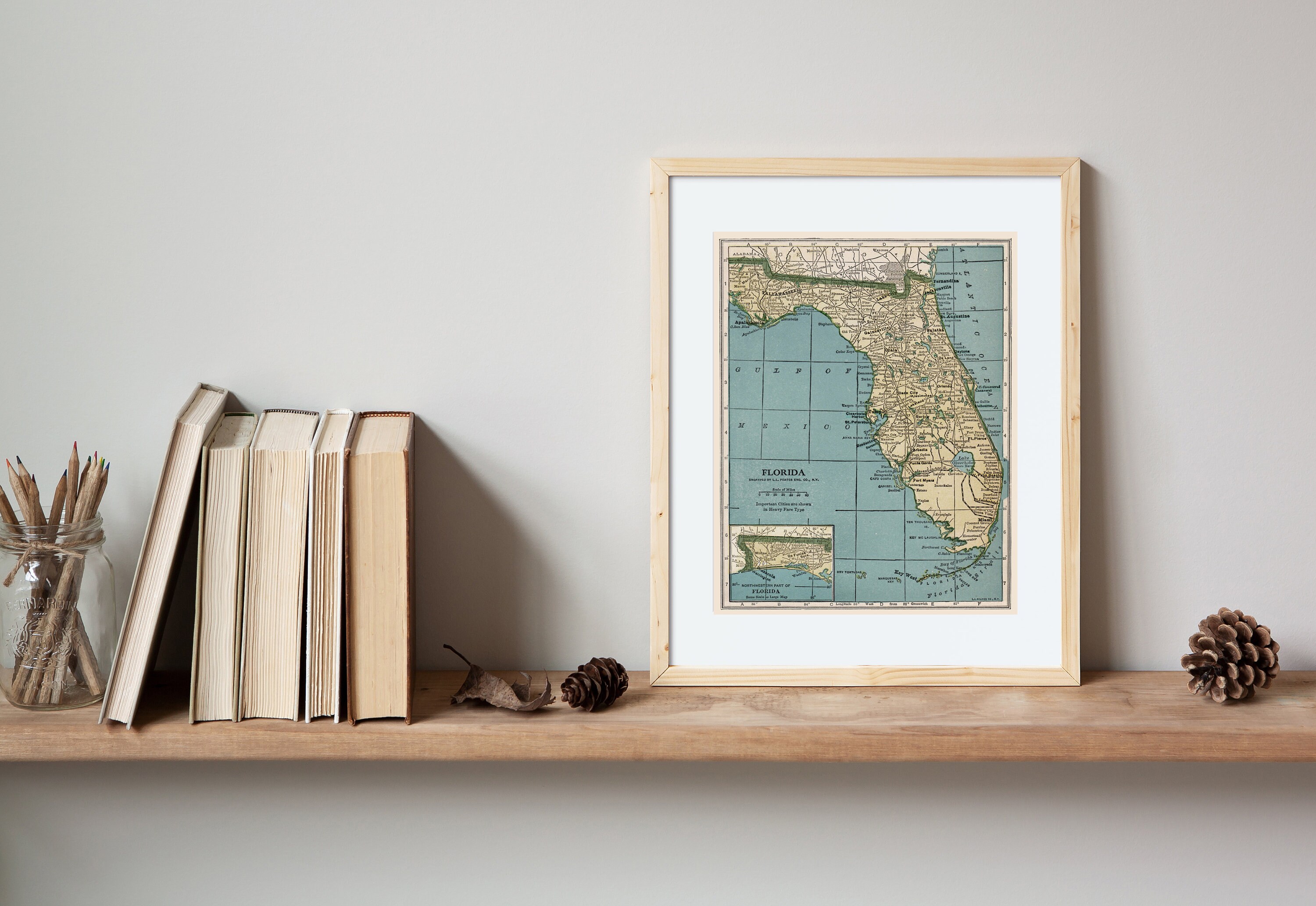 Vintage Florida State Map Florida Map Home Decor Antique Florida Il 98q4 