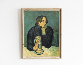The Glass of Beer by Pablo Picasso | Pablo Picasso Blue Period Painting | Vintage Alcohol Art | Bar Room Wall Art | PRINTABLE PICASSO ART
