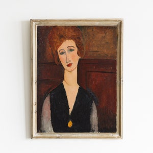 Vintage Portrait Oil Painting | Antique Woman Art Print | Modern Portrait Painting | Modigliani Painting | INSTANT DIGITAL DOWNLOAD