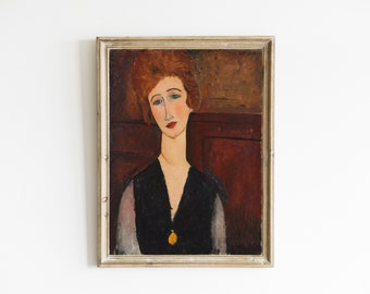 Vintage Portrait Oil Painting | Antique Woman Art Print | Modern Portrait Painting | Modigliani Painting | INSTANT DIGITAL DOWNLOAD